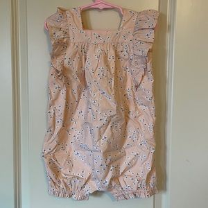 Beautiful pink, floral, ruffle sleeved onesie